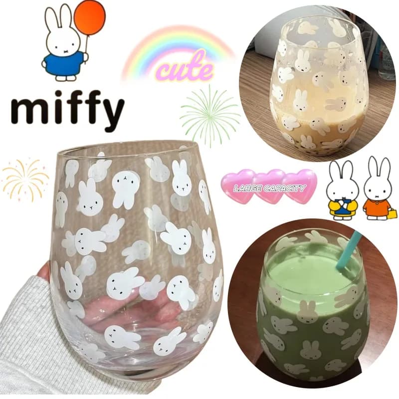 Nuova tazza in vetro con stampa creativa di Miffy, graziosa, semplice, delicata, di alta qualità, di grande capacità, per studenti, tazza da caffè.