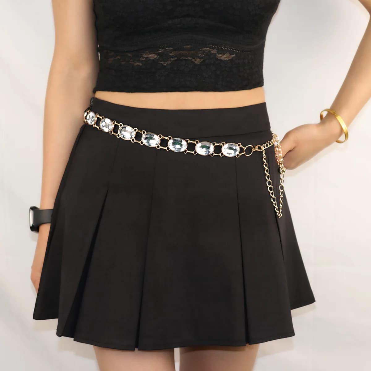 Chic Rhinestone Waist Chain Women Gold Metal Belt for Dress Shirt Casual Formal Wear Glass Crystal Embellished Accessory Y2K