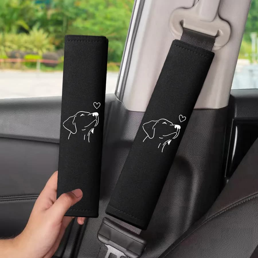 2 pezzi di protezione per le spalle dell'auto, testa di cane, amore, copertura di protezione per le spalle, copertura di protezione per cintura di sicurezza, accessori interni per auto