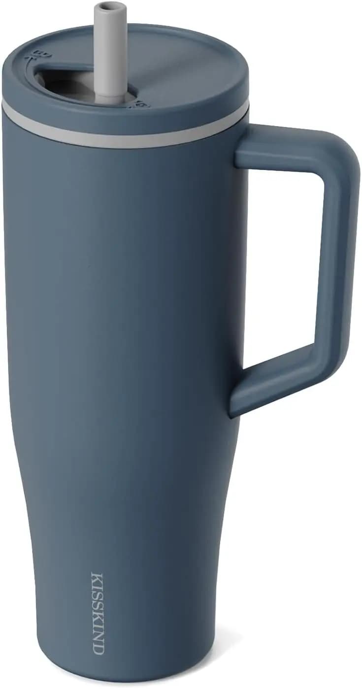Bicchiere isolato da 40 once con manico, cannuccia e design a tenuta stagna - Bottiglia d'acqua in acciaio inossidabile per mamma, infermiera, insegnante in blu