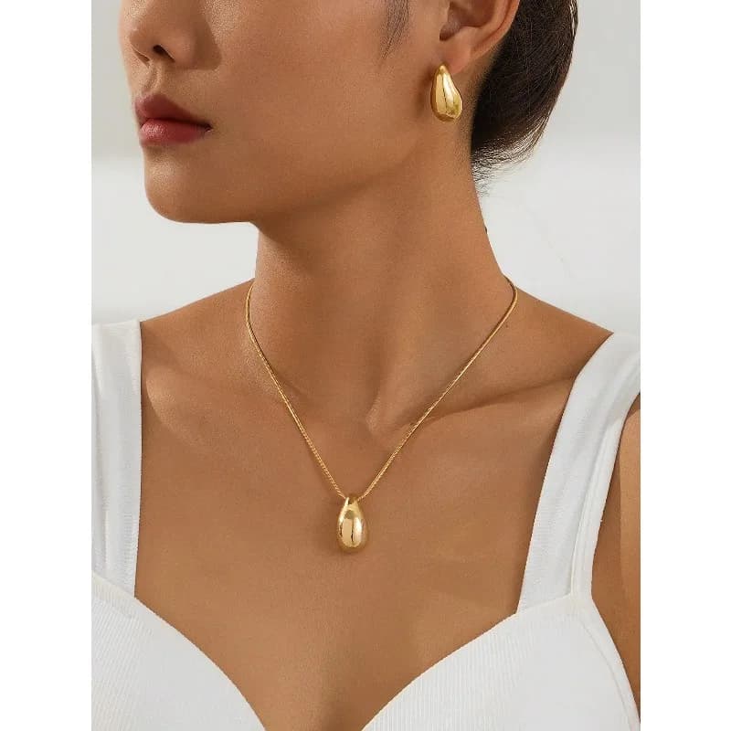 Set di 3 Pezzi: Collana con Ciondolo a Goccia Minimalista e Orecchini, Eleganti Accessori Quotidiani
