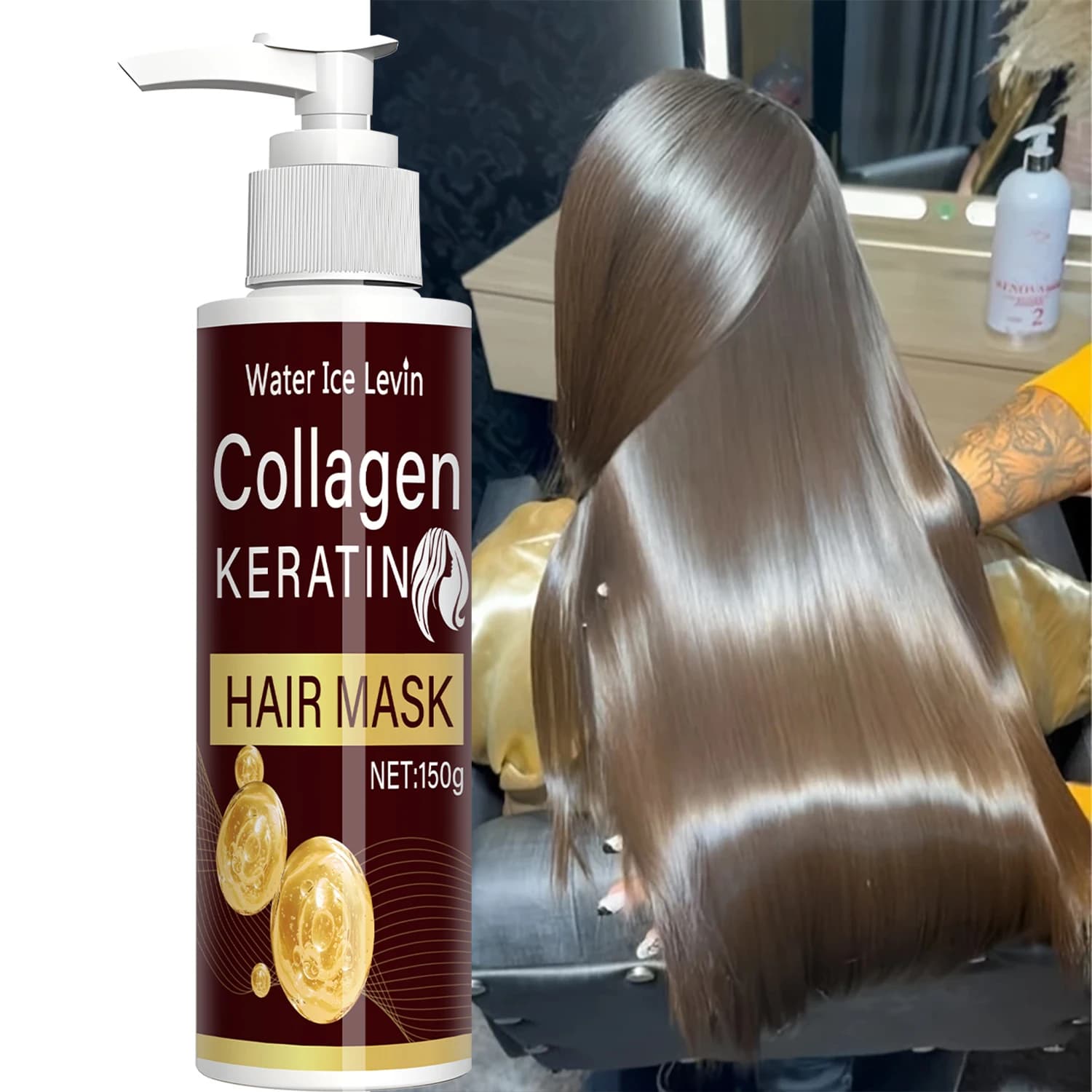 Collagen hair mask, suitable for damaged hair, containing quinoa root extract and coconut oil, collagen hair mask, suitable for all hair types