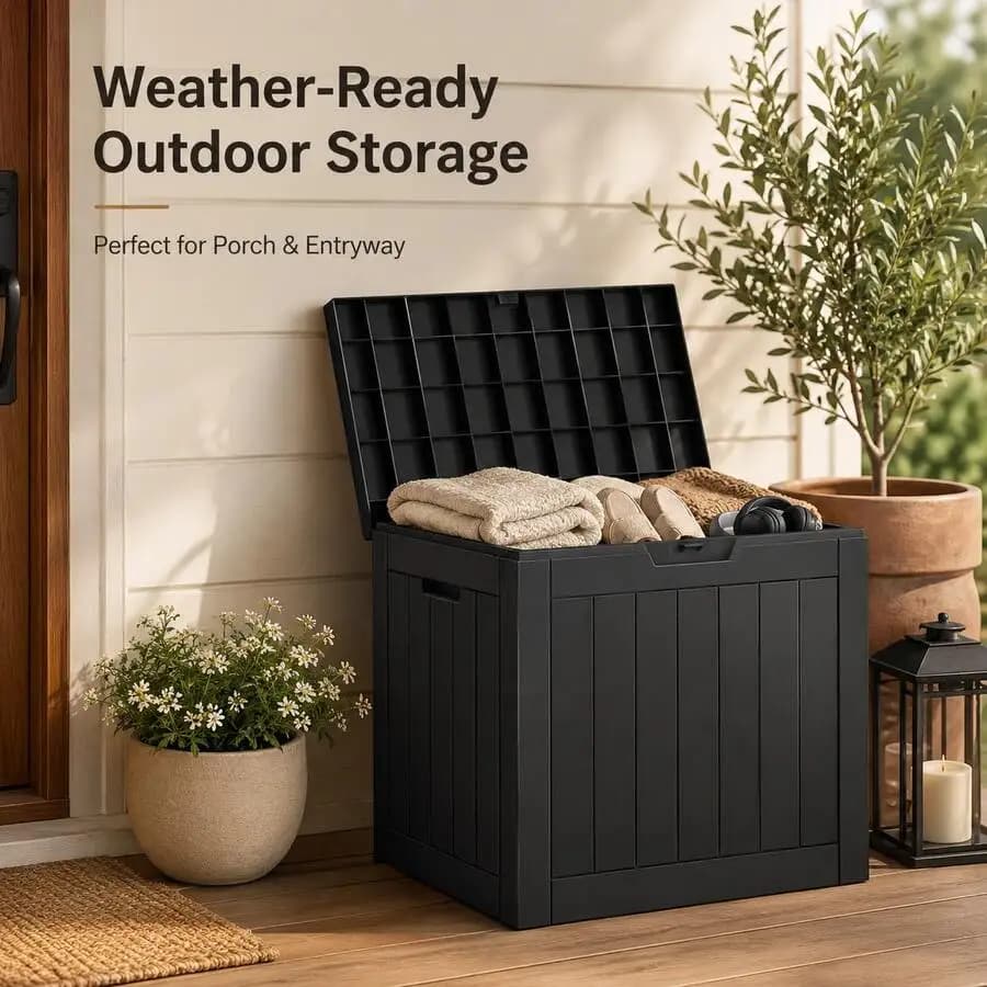31 Gallon Waterproof UV Resistant Resin Outdoor Storage Box For Porch And Entryway