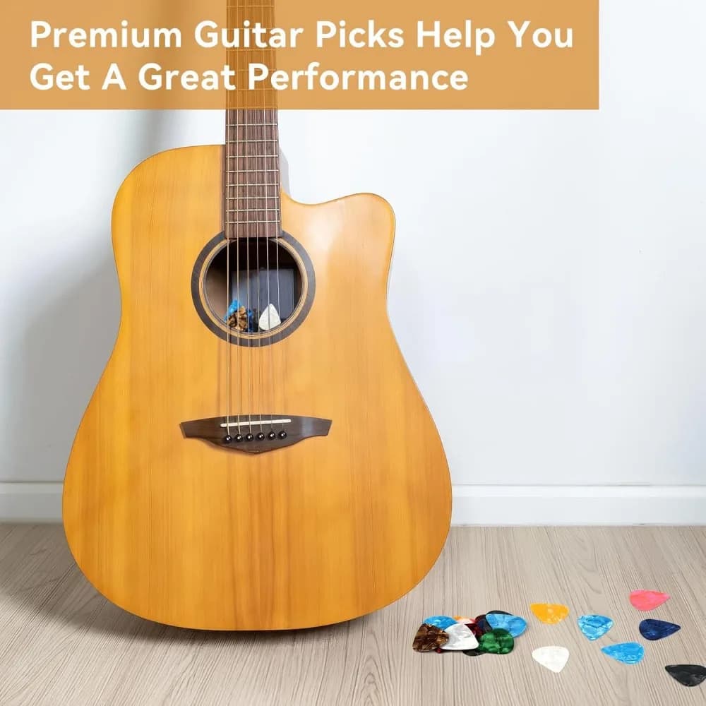 10 Pack ABS Guitar Picks, Mixed Thickness 0.46mm 0.71mm 0.96mm for Acoustic and Electric Guitars, Durable Plectrum Set (Random Color)