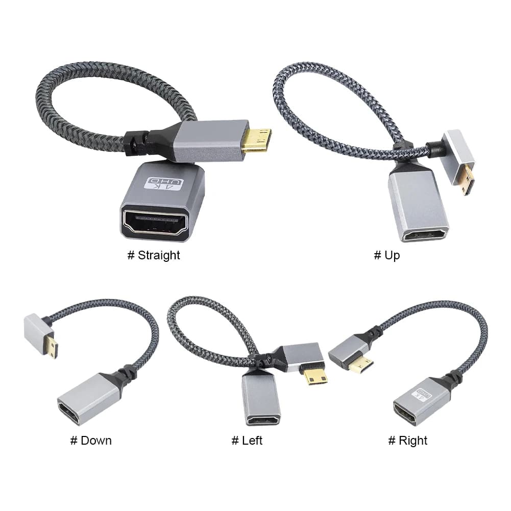 HDMI Mini cable compatible with HDMI 20 cm, right angle, male to female, V2.0