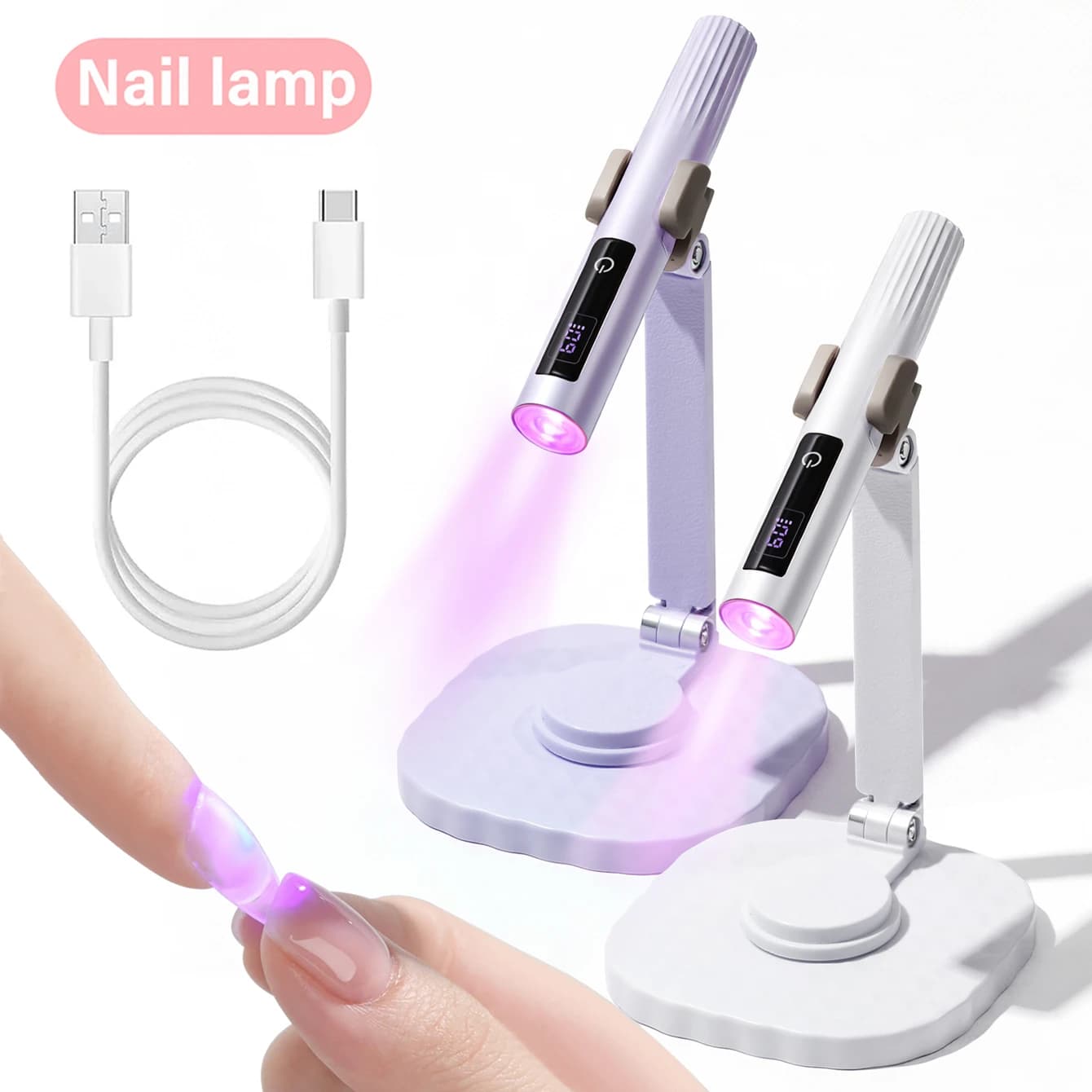 Mini UV Nail Lamp with 360 Stand Handheld Gel Polish Dryer Pen LCD Display Rechargeable USB Quick Cure Nail Glue Manicure Tool