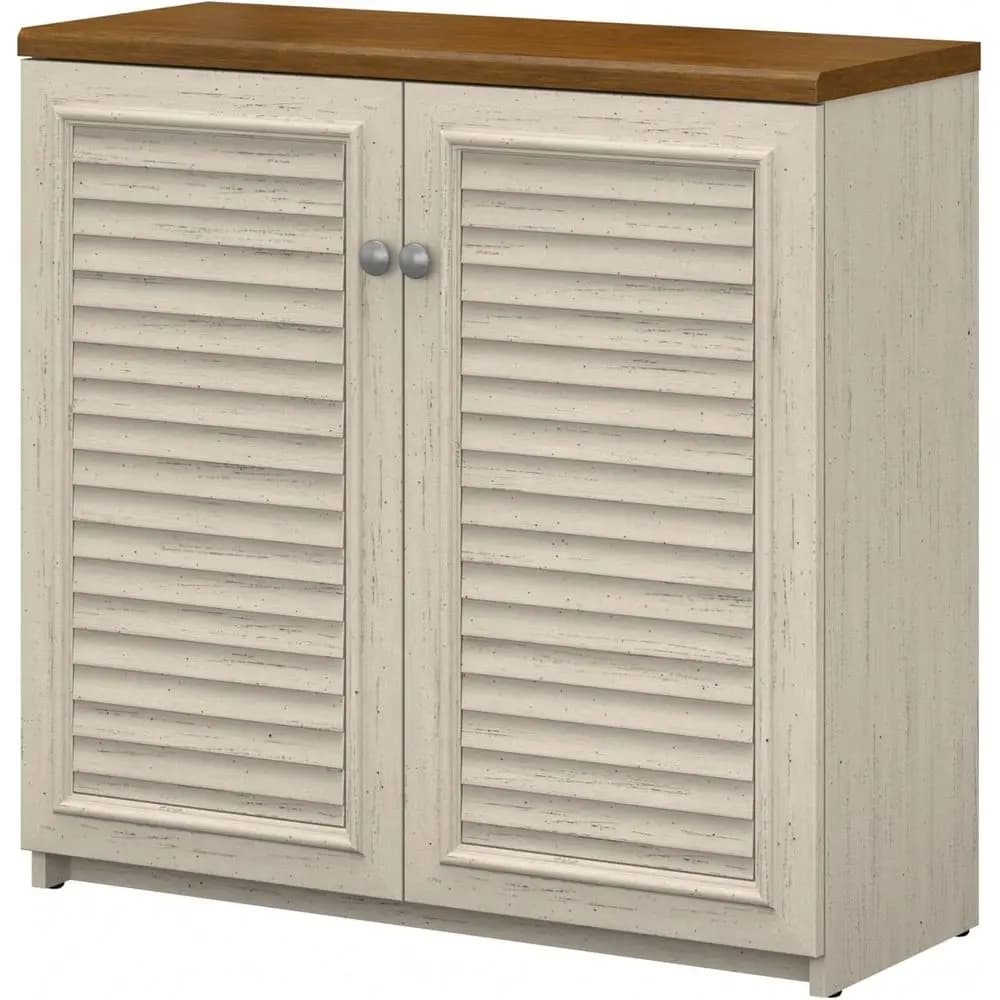 Bush urniture airview Small Storage Cabinet with Doand Shelves in Antique White and Tea Maple