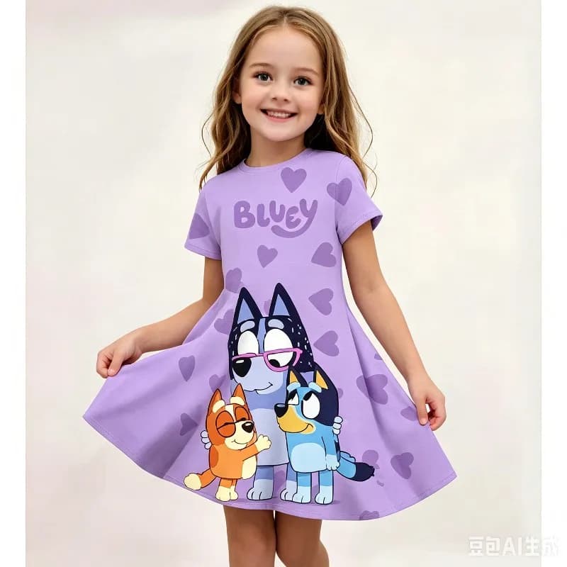 2026 Bruy Vestito da Principessa Cartone Animato Stampato in 3D per Ragazze, Camicia da Notte per Gioco, Abbigliamento Genitore-Figlio, Regalo di Compleanno 7-13 Anni