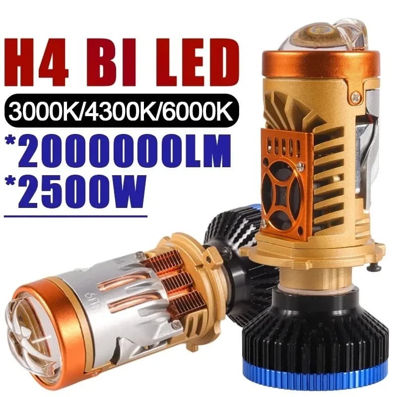Faro proiettore Bi-LED T8 H4 con alone, 75W, lente mini a doppio fascio, decoder integrato, doppio fascio abbagliante/anabbagliante, fendinebbia