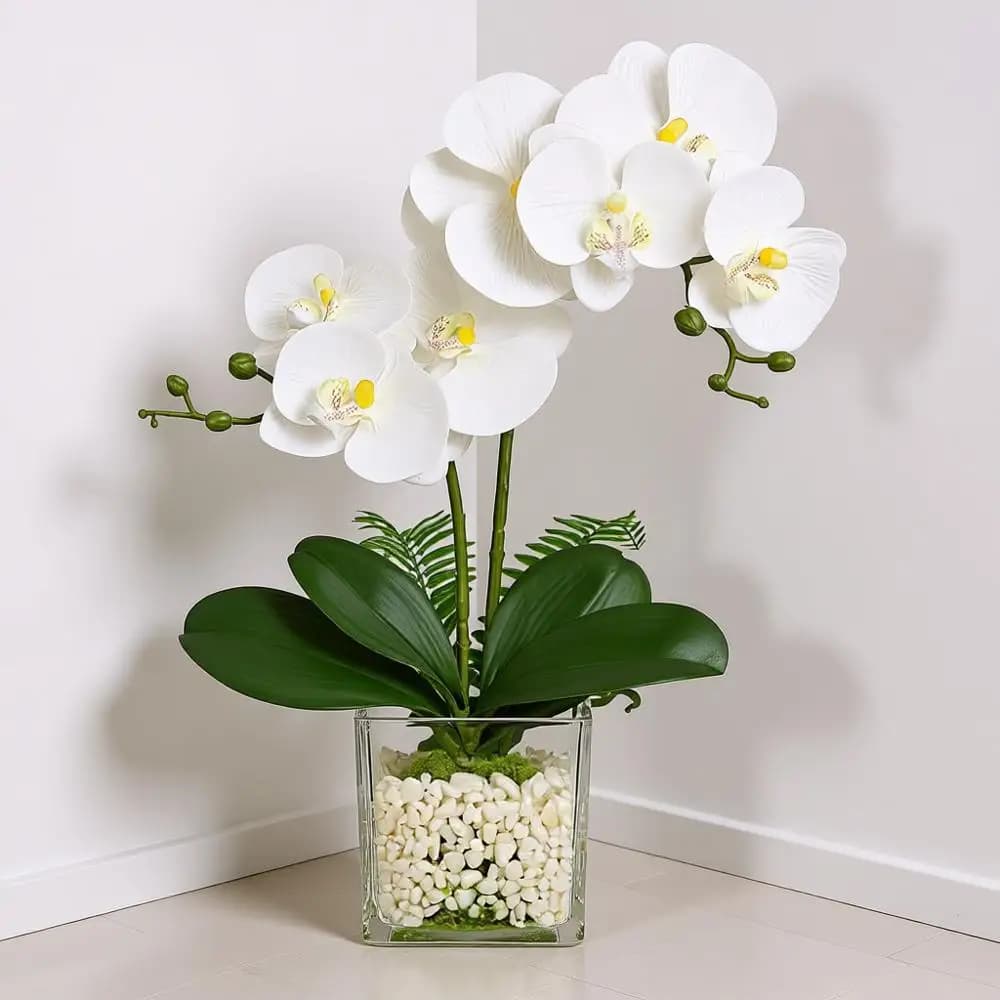 Pianta di Orchidea Artificiale in Vaso, 16.1 Pollici, Piccolo Centrotavola Bianco per Cucina, Sala da Pranzo, Bagno, Comodino, Scaffale, Decorazione Scrivania