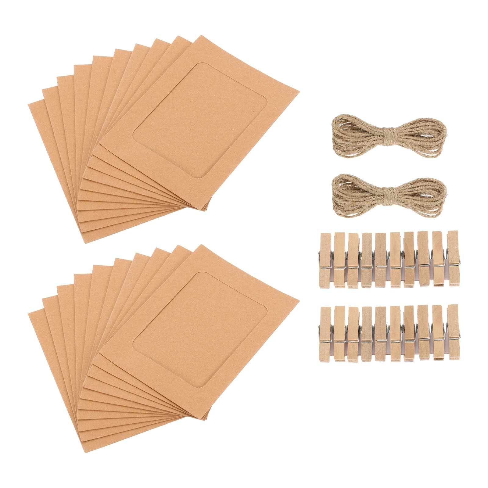 20/30/40pcs 4 x 6" Paper Photo Frames Kit Kraft Photo Display Banner with Clips and String Picture Frame Hanging Display