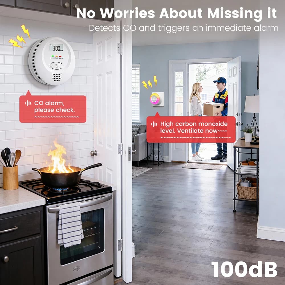 Rilevatore di CO WiFi con Allarme 100dB, Notifica App Smart Life, Autotest in 30 Secondi, Sensore di Monossido di Carbonio da Soffitto per la Sicurezza Domestica