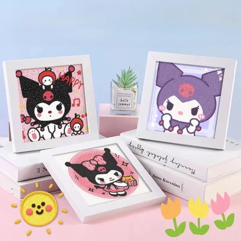 Hello Kitty Kuromi Diamond Painting DIY Craft Kit with Frame Cartoon Diamond Painting for Students Diamond Painting Gift