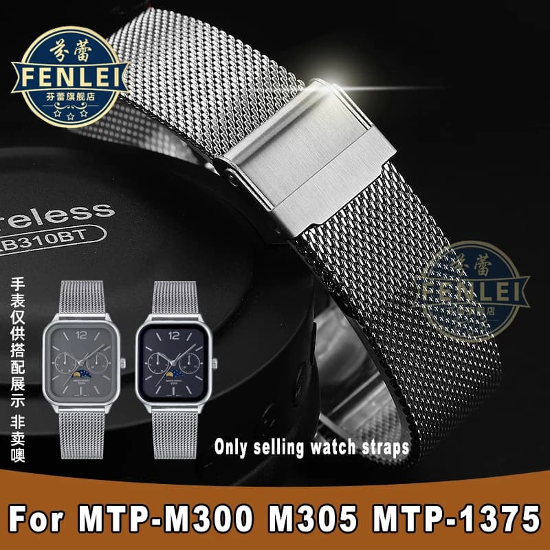 Per Casio Moon phase cinturino orologio quadrato in acciaio inossidabile MTP-M300 M305 MTP-1375 1374 Milano Mesh braccialetto donna 20mm 22mm da uomo