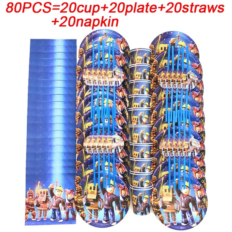 80 pz/lotto festa di compleanno per bambini decorazioni a tema Roblox bicchieri di carta piatti cannucce stoviglie Baby Shower Set di forniture per feste Roblox