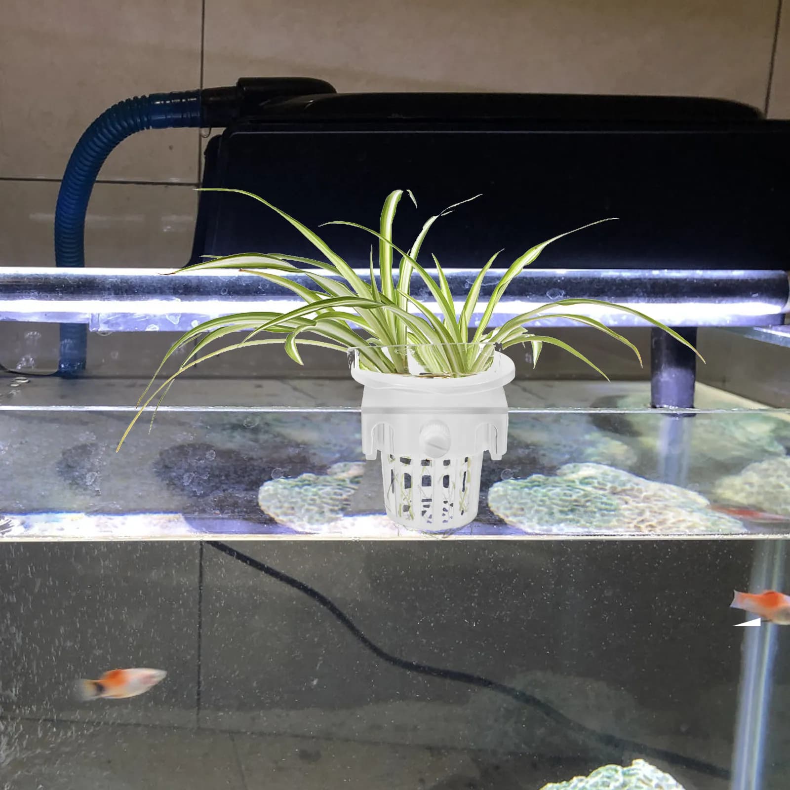2 Pieces Basket for Hydroponic Plants, Suspended Vase for Aquatic Plants from Aquarium with Design Ventilate and Cable, Plastic Net Vase