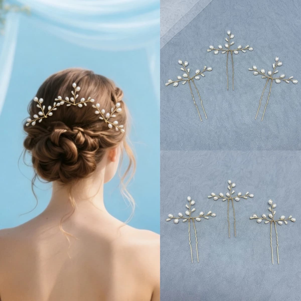 Fermaglio per capelli fatto a mano con perle e foglie, fermaglio per capelli con fiore di perle, forcina, accessori per capelli da sposa, gioielli, fermaglio per capelli, forcina