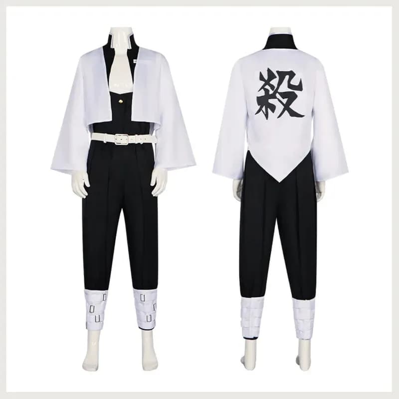 Anime Shinazugawa Sanemi Costume Cosplay Kokyuu Parrucca Party Team Uniforme Cappotto bianco Nero Top Uomo Carnevale Halloween Suitx;2'a,6.h