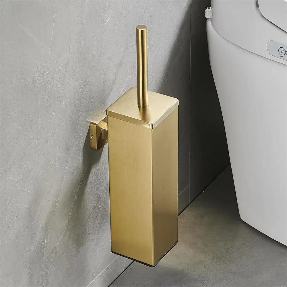 Brush gold wall-mounted toilet holder household bathroom toilet square stainless steel toilet long bucket deodorant