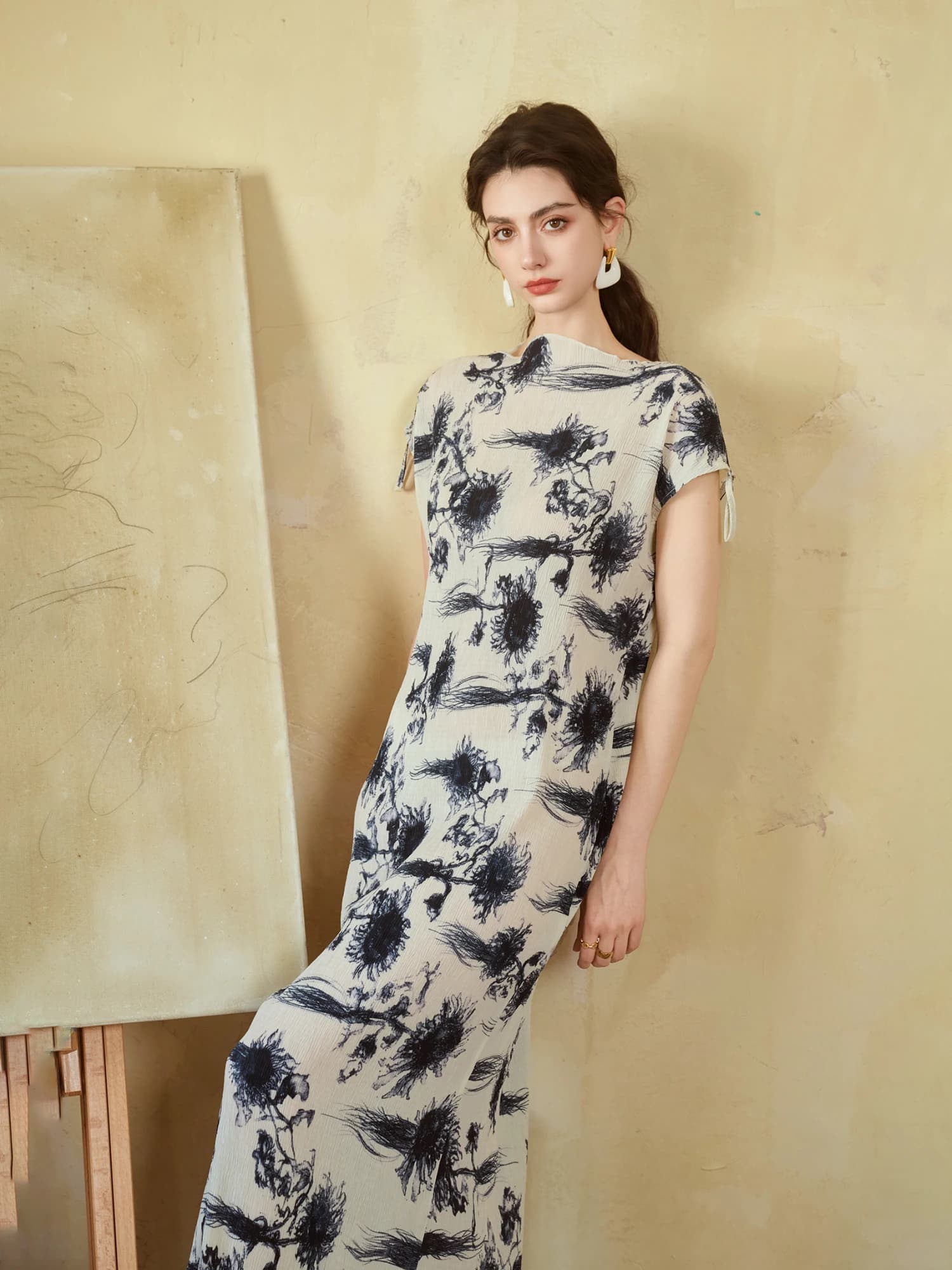 Abito estivo ReVe elegante a vita alta in chiffon di seta, stile cinese, gonna lunga a tubo senza maniche con scollo rotondo.