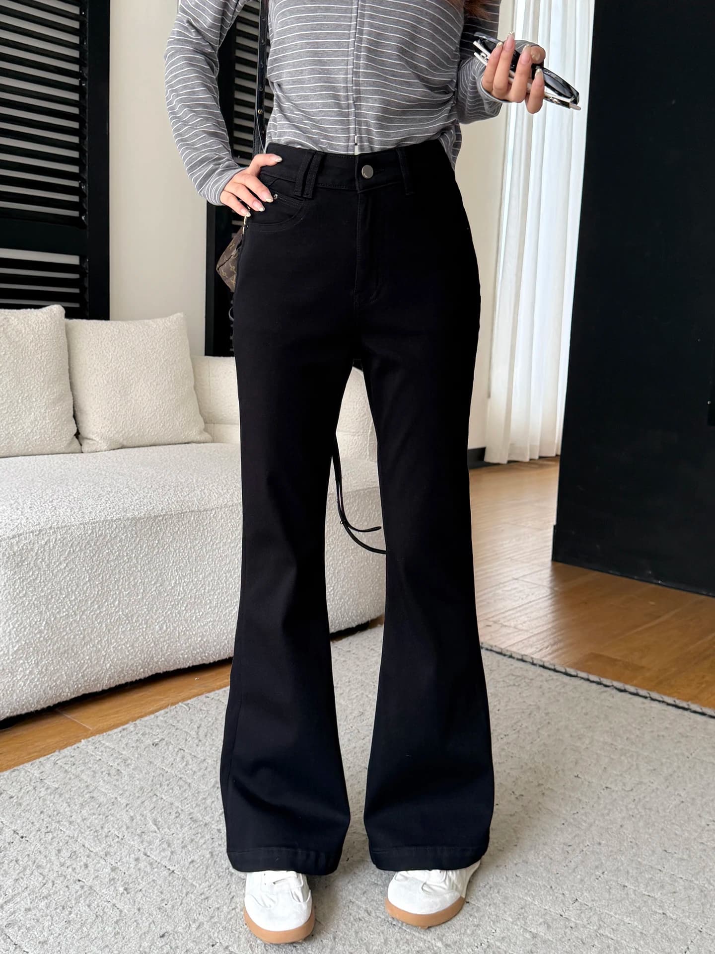 High Waist Flared Jeans Women's Elastic Bla Rigid Cotton High Waist Micro Flared Denim Spring Season Comfortable Breathable
