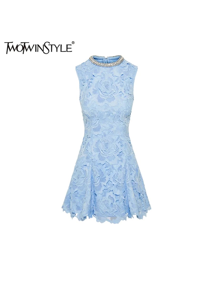 TWOTWINSTYLE Abiti lunghi chic di colore di successo per le donne Girocollo Manica a lanterna Vita alta Abito elegante Stile di moda femminile Nuovo
