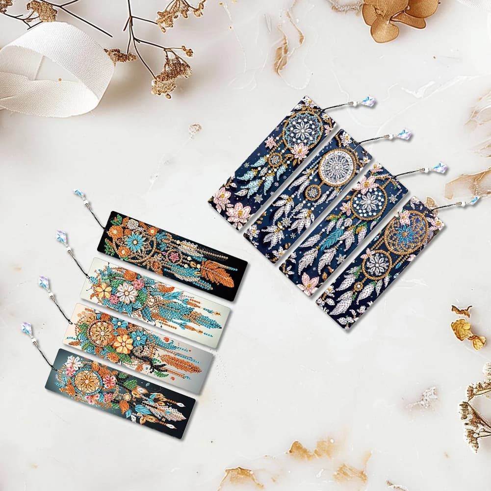 8Pcs DIY Dream Catcher Diamond Painting Art Bookmarks with Crystal Pendants
