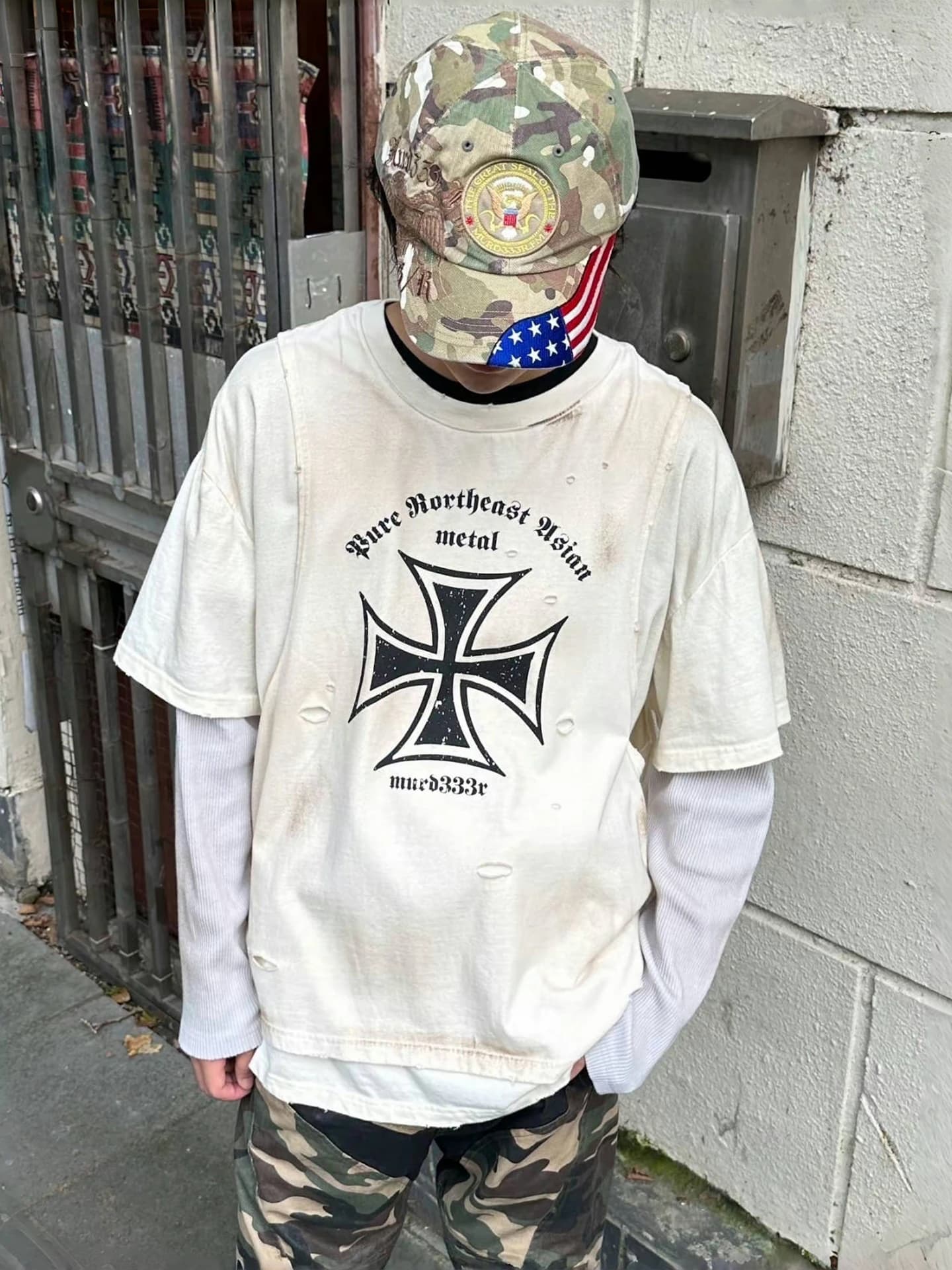 AILZ PROJECT MFM American High Street Trendy Brand Worn Long Sleeve Unisex Hoodie Destruction Collaboration Fake Three-Piece