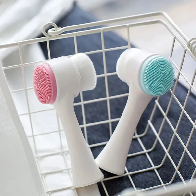 Manual household facial cleansing brush double-sided soft bristle massage brush to clean pores silicone facial cleansing brush
