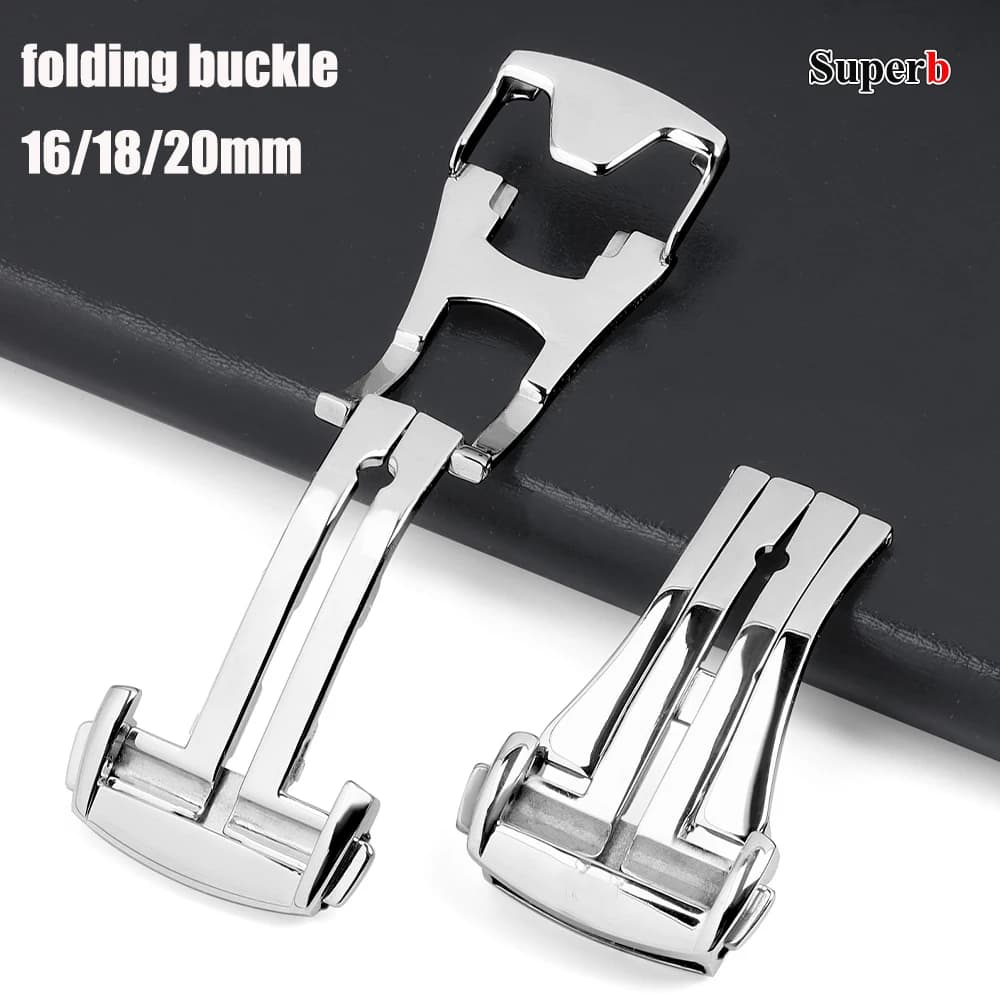Fibbia Pieghevole per Orologio da 16mm 18mm 20mm per Omega, Chiusura Deployante in Acciaio Inossidabile per Seamaster, Lucida o Opaca, con Bottone per Cinturino