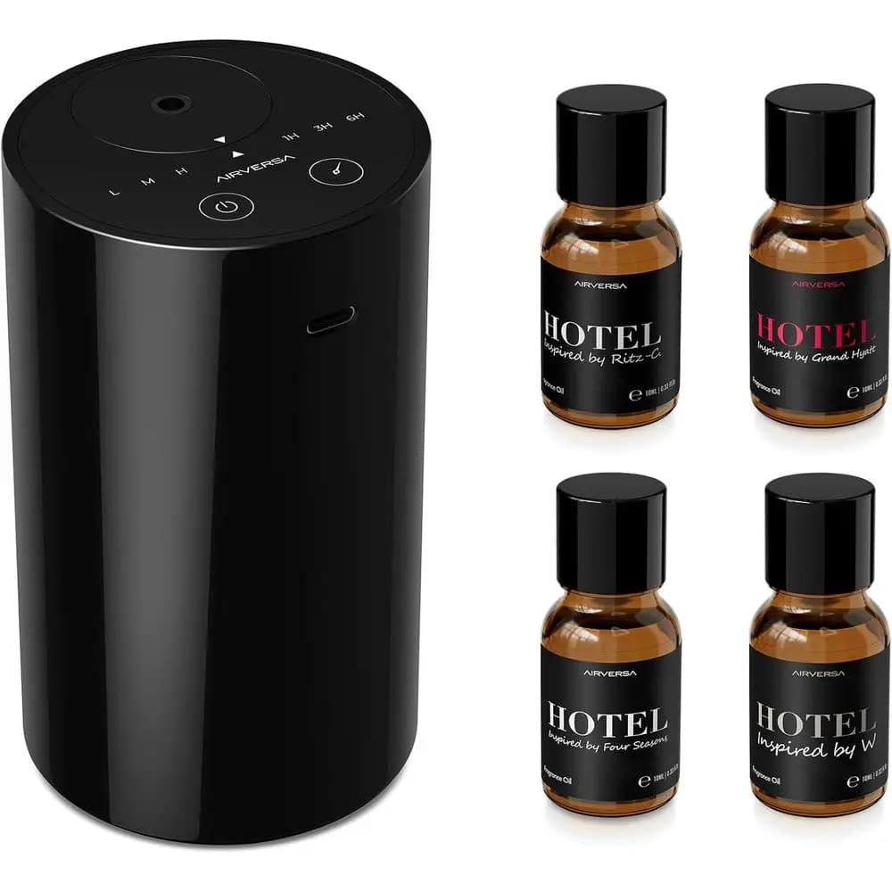 Initial kit for essential oils diffuser with 4 10 ml perfumed oils, mini battery fragrance diffuser for home, car and office