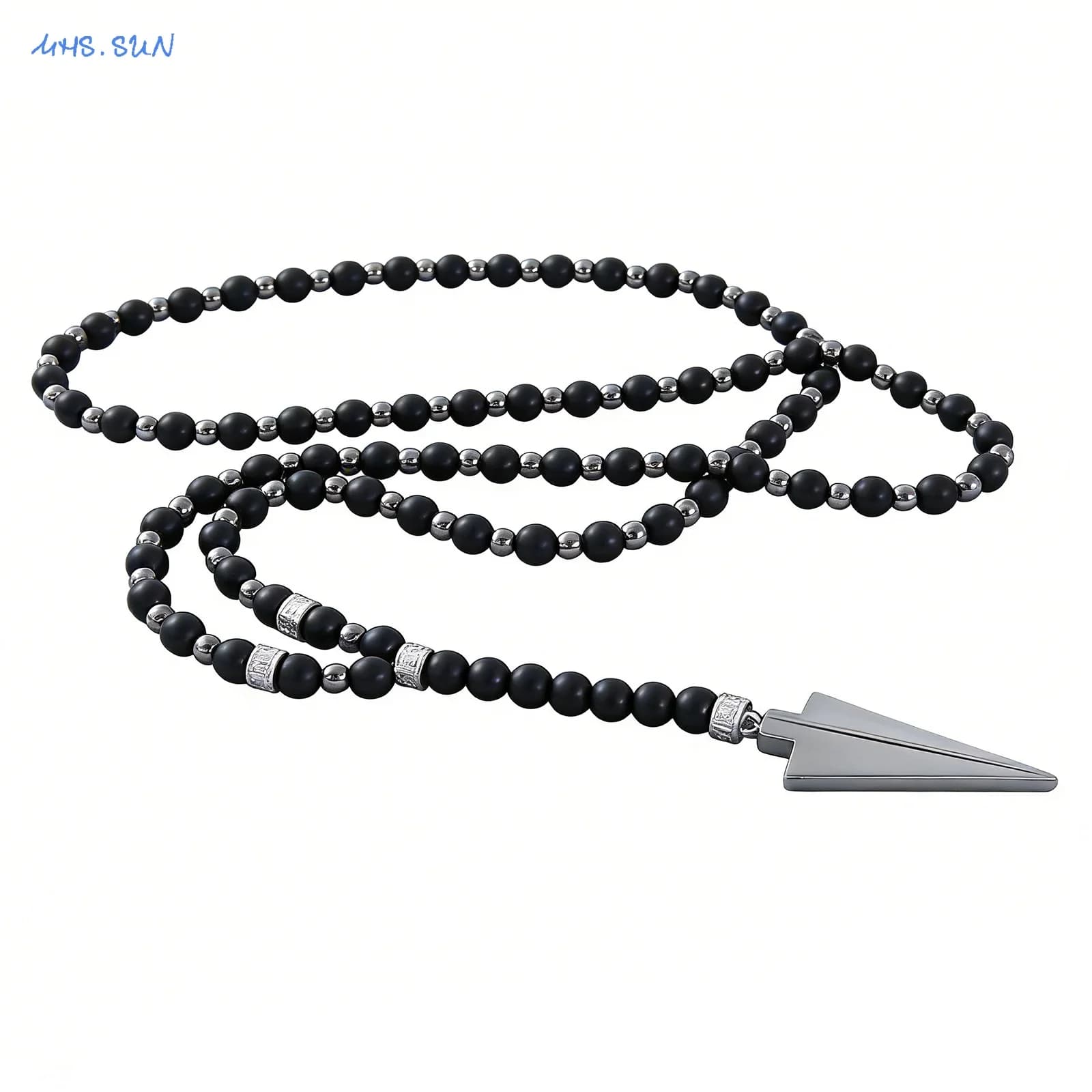 MHS.SUN Collane con ciondolo a forma di freccia per donna e uomo, collana con perline in pietra naturale nera, gioielli con catena quotidiana, fatti a mano, 1 pezzo