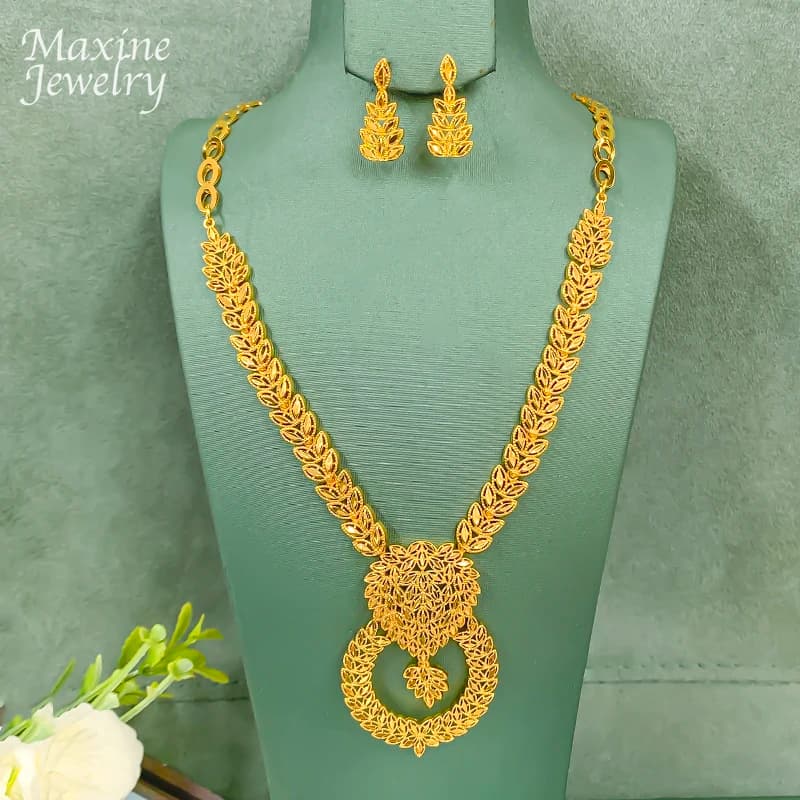 Bohemia Luxury Original 18K Gold Plated Jewelry Set Exquisite Chunky Necklace Drop Earrings for Women Party Bridal Wedding Gifts
