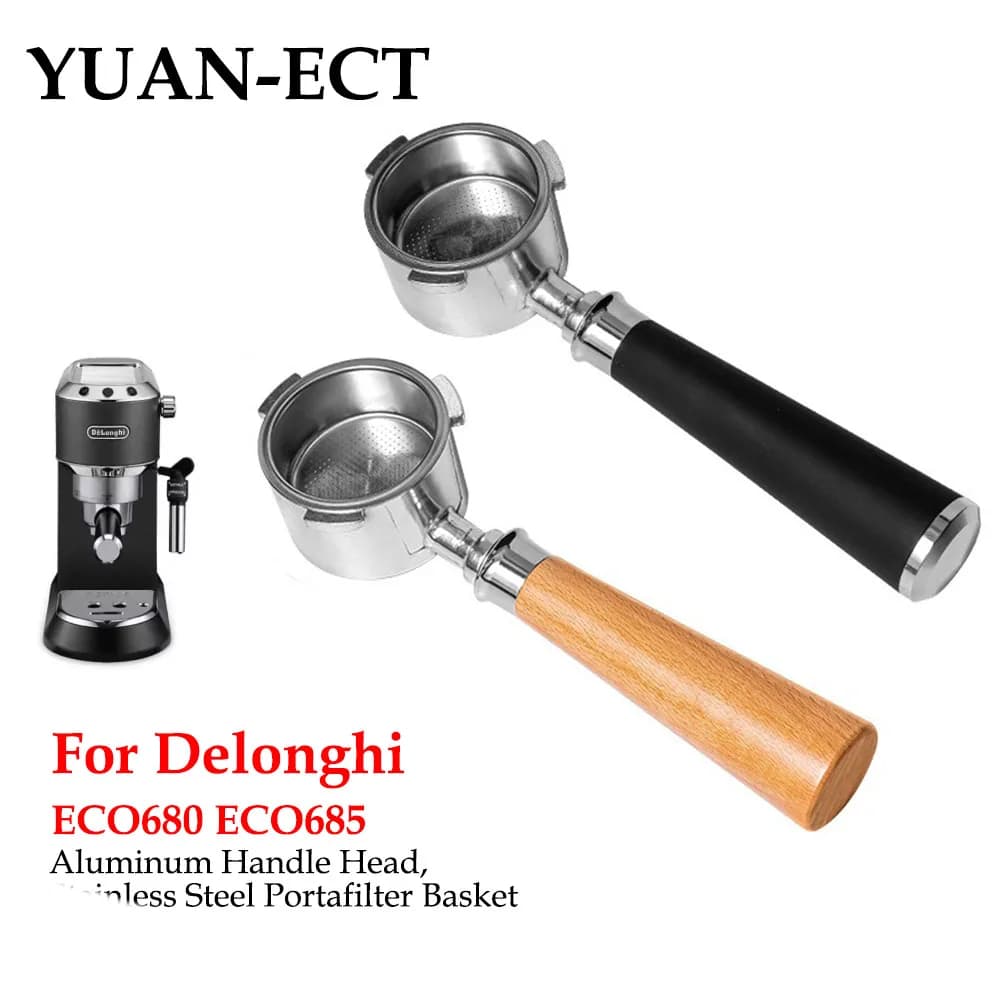 51mm Coffee Bottomless Portafilter Aluminum For Delonghi EC680 EC685 Replacement Filter Basket Espresso Machine Handle