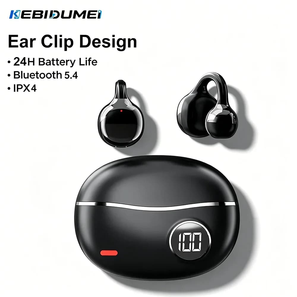 KEBIDUMEI Ear Clip Headphones Open Ear Bluetooth 5.4 Earphones HiFi Stereo Sports Headsets Clear Call Wireless Clip on Earbuds