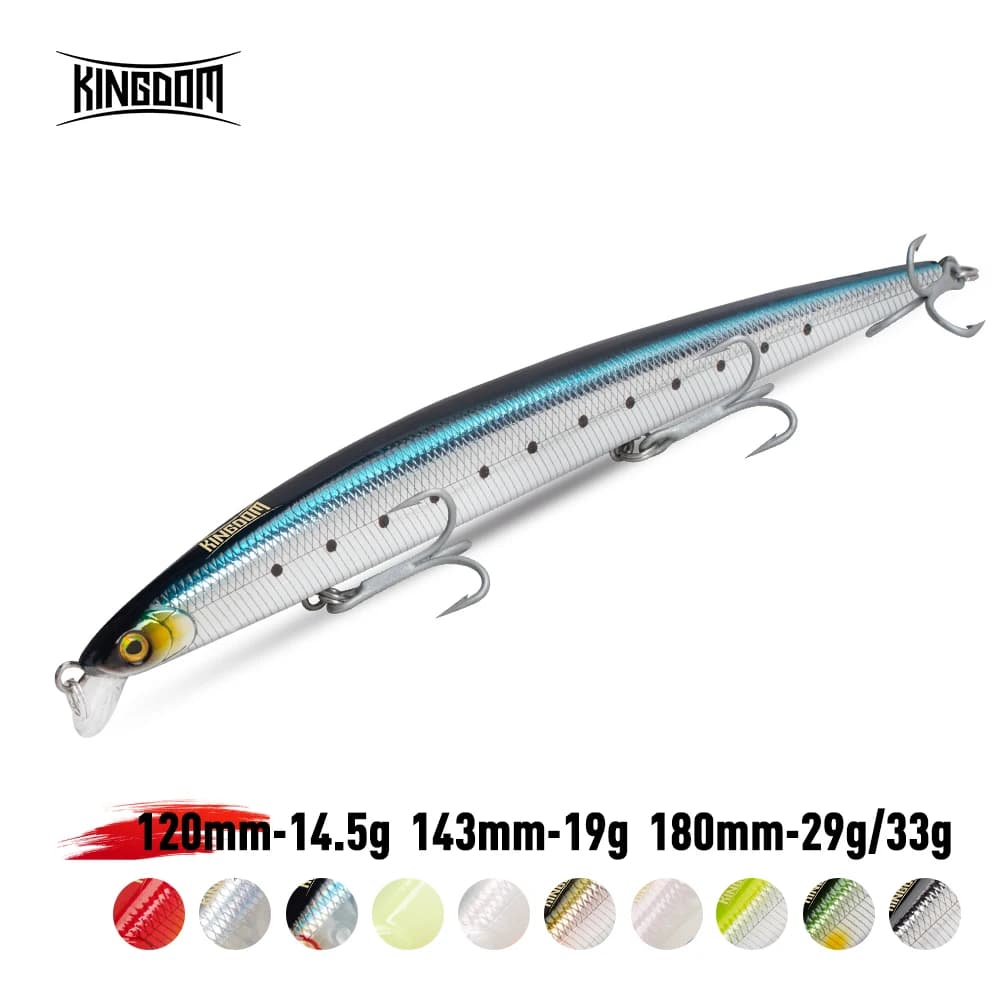 Kingdom Long Casting Richiamo di Pesca 14.5g 19g 29g Galleggiante Affondamento Lento Minnow Wobbler Esca Dura Artificiale Jerkbaits Seabass Pike