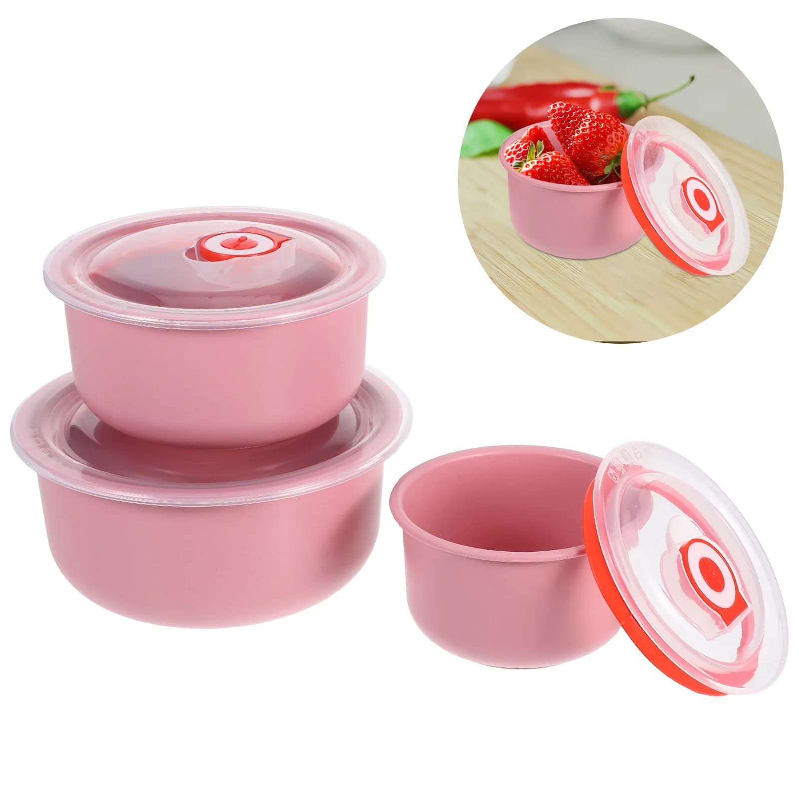 Set di 3 Contenitori in Plastica per Alimenti con Coperchi Ermetici, per Preparazione Pasti, Dispensa, Conservazione di Frutta e Verdura