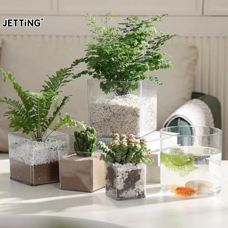 Square/Round Transparent Acrylic Flower Nursery Pots Bonsai Plant Pot Desktop Decoration For Garden Yard Living Room Balcony