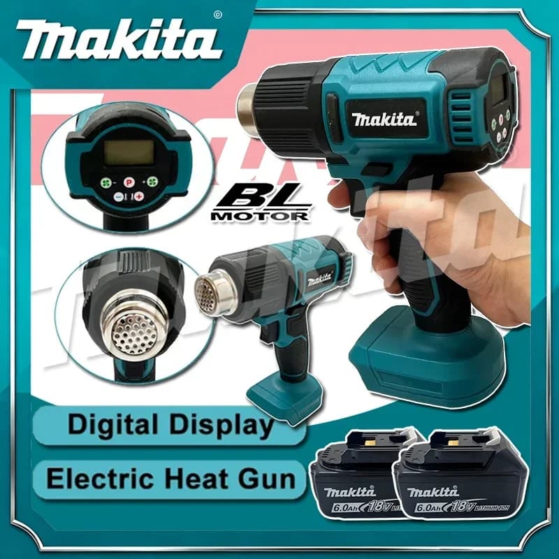 Makita Digital Display Electric Air Guns Cordless Heat Gun 2 Nozzles Industrial Shrink Wrapping Hot Air Gun for 18V Battery