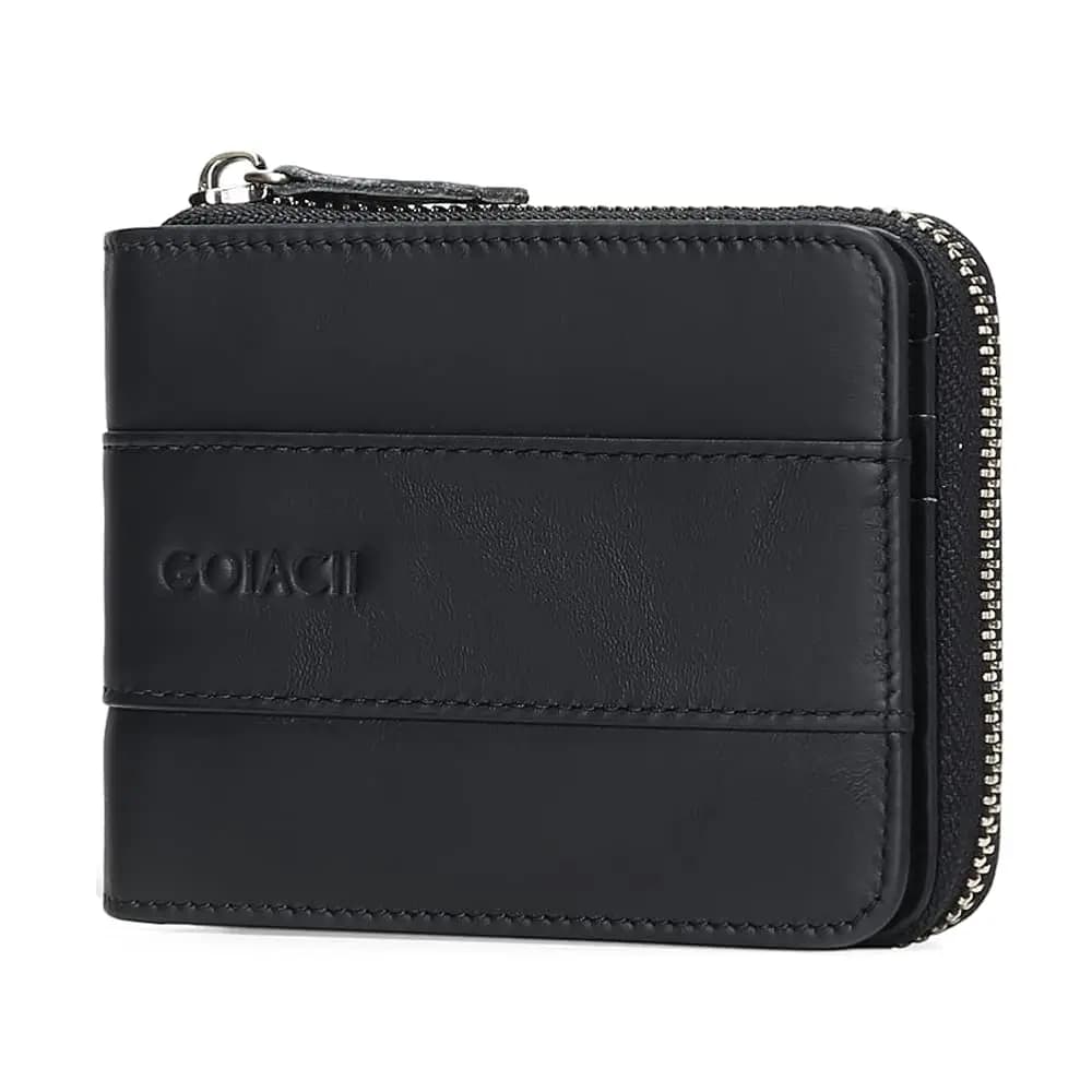 Portafogli da uomo in vera pelle con tasca frontale, protezione RFID, chiusura a zip, porta carte di credito bifold | RFID, Chiusura con zip, Bifold, Cr