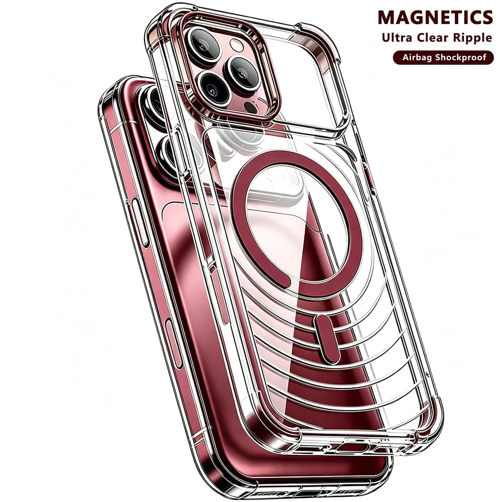 Wireless Magnetic Ripple Wave Case For Iphone 18 16 15 14 13 12 17 Pro Max Magsafe Clear Cover Color Collision Airbag Shockproof