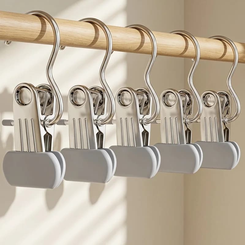 Stainless steel sock clip3Multi-functional clothes clip with hook, home use non-marking clothes hanger, storage clip