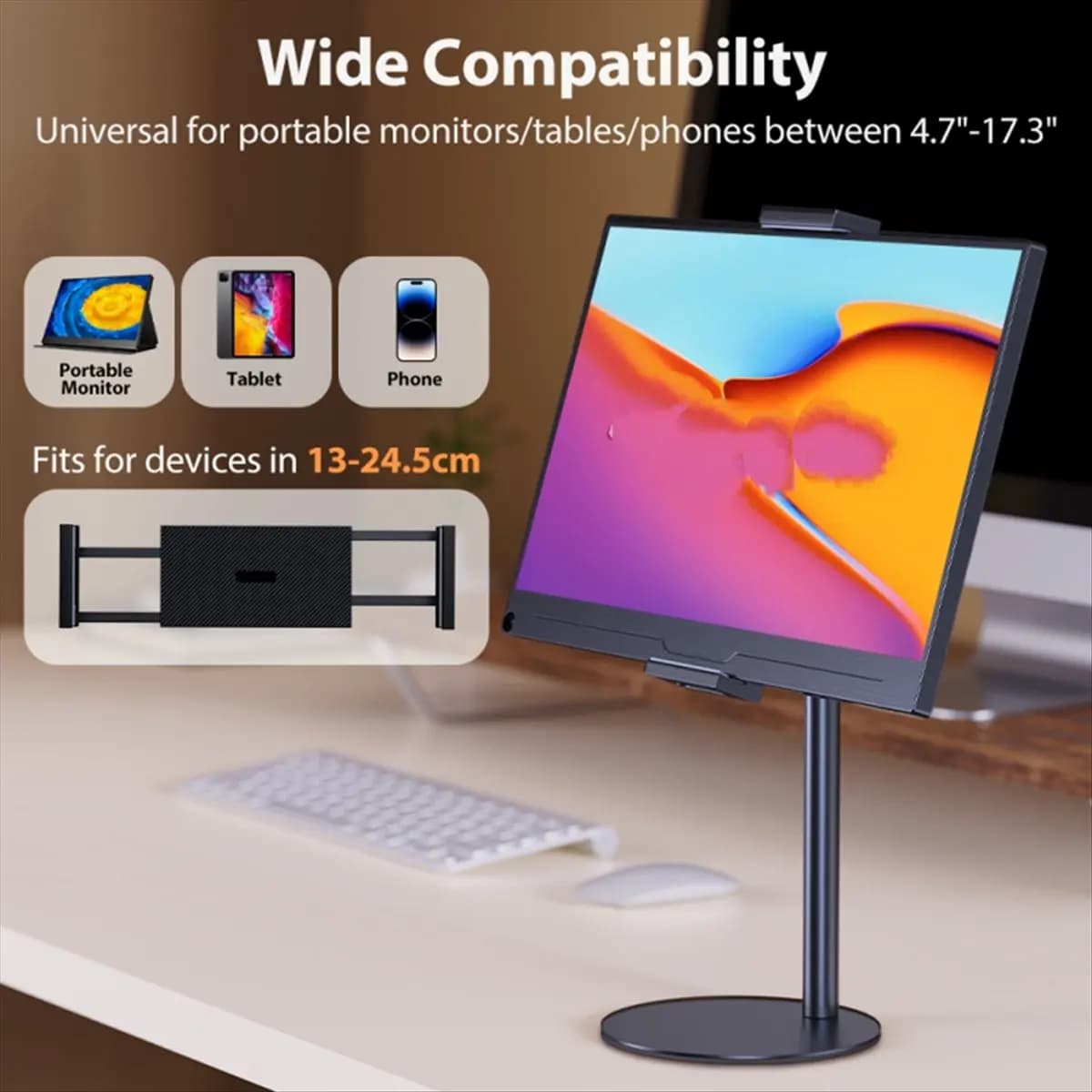 TCE Portable Monitor Tablet Holder Standing Adjustable Monitor Stand Height Tablet Bracket Desktop Clamp Stand Mount Black