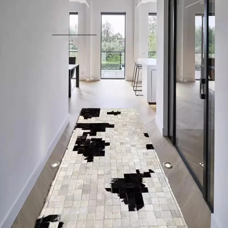Real Cow Hide Carpet for Hallway Bedside Rug Black White Simple Long Runner Rug Home Decor Luxury Living Room Area Rug Bedroom