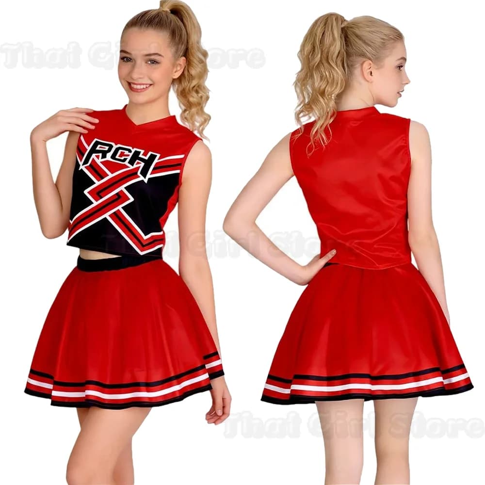 Takerlama RCH Uniforme da cheerleader stampata Bring it On Cosplay Costume da donna con top a canotta e minigonna per Halloween