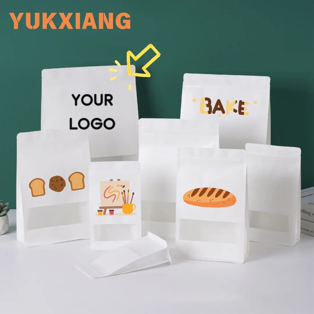 Borsa con chiusura a zip per frutta secca, noci, condimenti, zucchero, confezione regalo, finestra in carta kraft bianca, stand up, stampa personalizzata