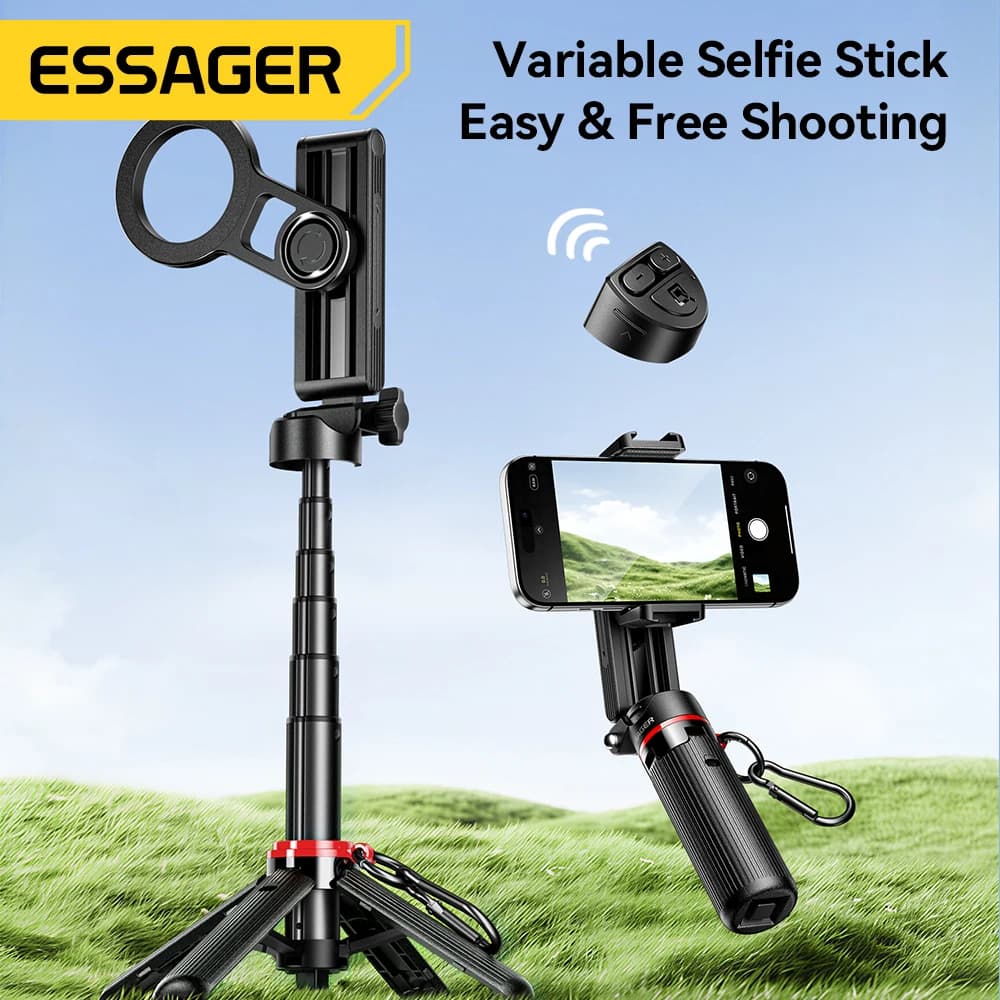 Essager Bastone Selfie Magnetico 4-in-1 con Rotazione a 360° ° Controllo Bluetooth wireless con rotazione e supporto per telefono, multifunzionale e portatile