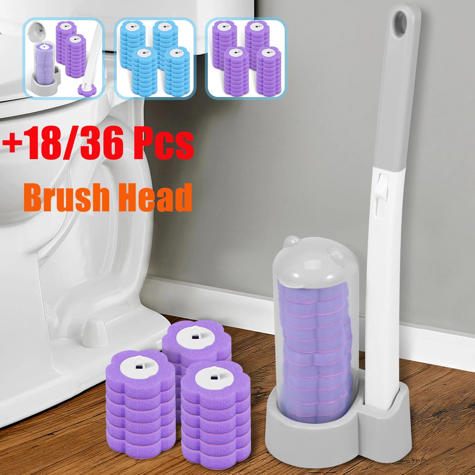 18/36 pezzi detergente per scopino usa e getta con scopino per WC manico lungo spazzola per spugna per pulizia bagno accessori per WC