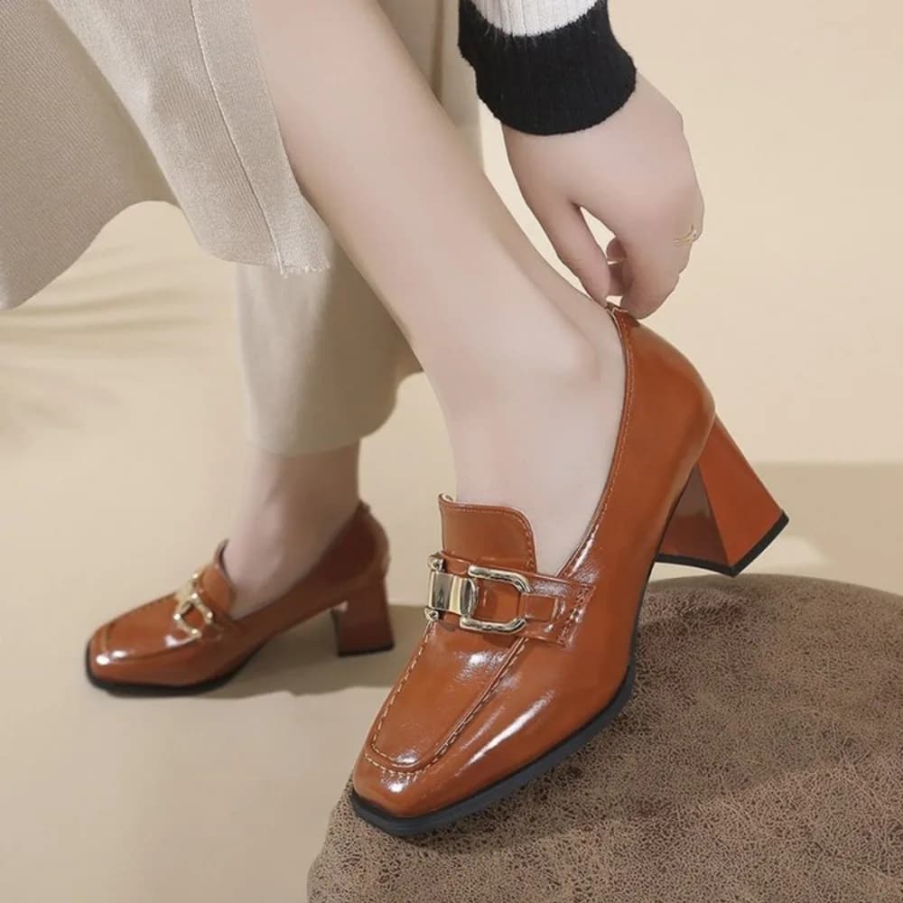 Mocassini con Tacco Quadrato Alto da Donna, Scarpe con Plateau Chunky Autunnali, Mary Janes, Zapatillas Mujer, Slip-on Nere, Scarpe Uniforme JK
