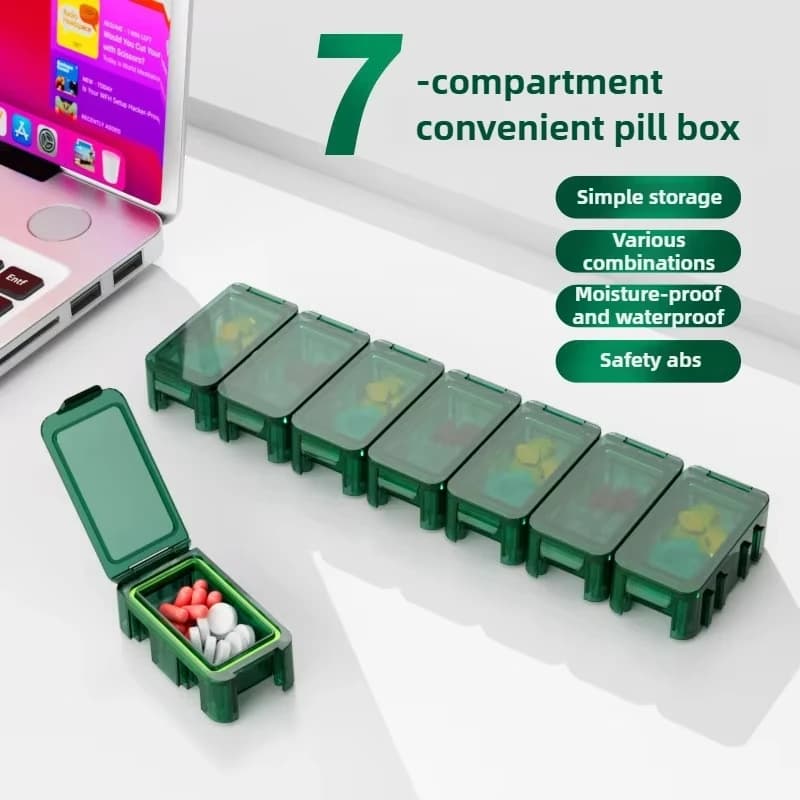 Extra Large, Waterproof, 7 Days, Portable Container for Vitamins and Integrators, Easy to Open, for Travel